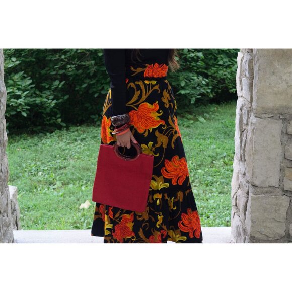 Retro Vintage Purse Tote Red Handbag Bag - Picture 5 of 6